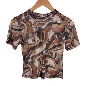 Semi Sweet Marble Swirl Short Sleeve Mesh Crop Top Womens Size S Y2K 90s Groovy